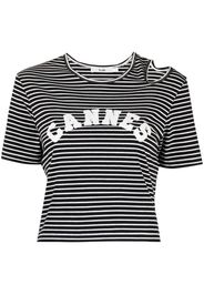 b+ab striped cut-out detail T-shirt - Schwarz