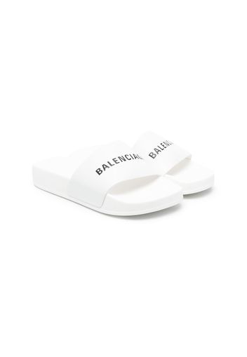 Balenciaga logo-print pool slides - Weiß