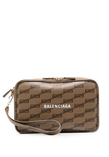 Balenciaga BB-print leather clutch bag - Braun