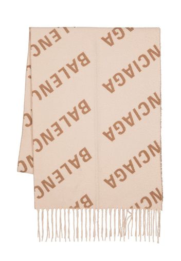 Balenciaga fringed jacquard-logo scarf - Braun