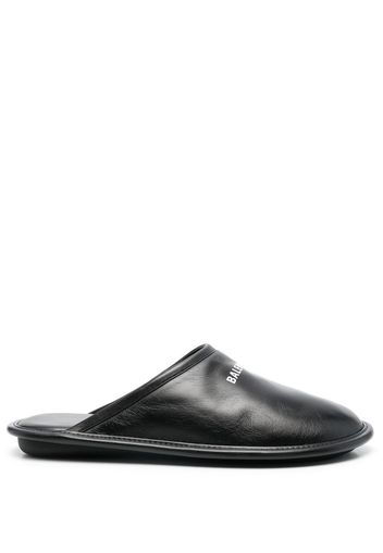 Balenciaga logo-print leather slippers - Schwarz