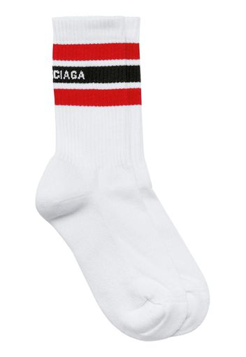 Balenciaga Gestreifte Socken mit Logo-Print - Weiß