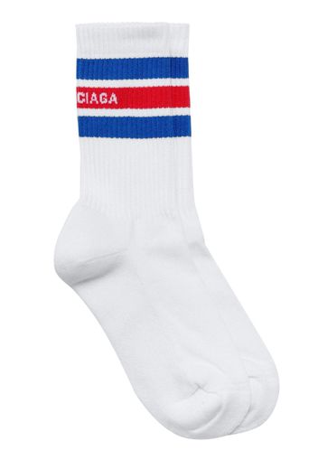 Balenciaga striped logo-print crew socks - Weiß