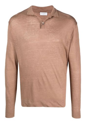 Ballantyne long-sleeve linen knit polo shirt - Braun