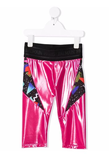 Balmain Kids Cropped-Leggings im Metallic-Look - Rosa