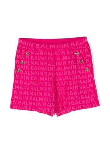 Balmain Kids logo-print button-detail shorts - Rosa