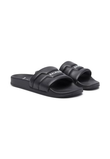 Balmain Kids padded logo-print slides - Schwarz