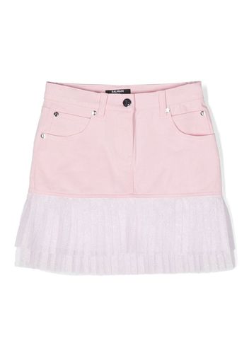 Balmain Kids tulle-panel stretch-cotton skirt - Rosa