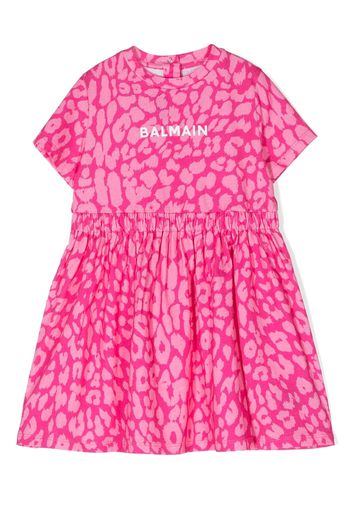 Balmain Kids leopard-print ruched dress - Rosa