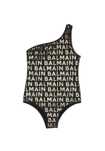 Balmain Kids logo-print off-shoulder swimsuit - Weiß