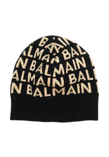 Balmain Kids logo-intarsia knitted beanie - Schwarz