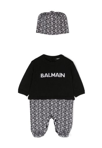 Balmain Kids Set aus gestricktem Strampler und Mütze - Schwarz