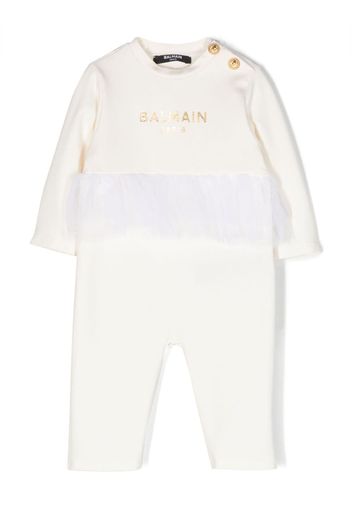 Balmain Kids logo-print tulle-panel pajama - Nude