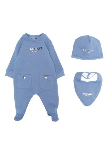 Balmain Kids metallic-logo print three-piece set - Blau