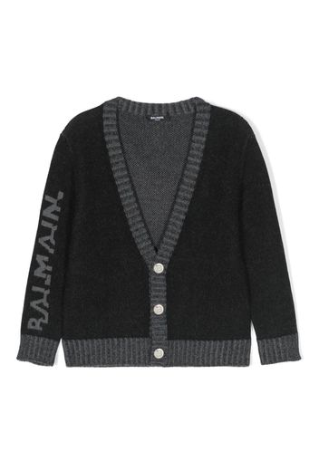 Balmain Kids logo-embellished fine-knit cardigan - Grau