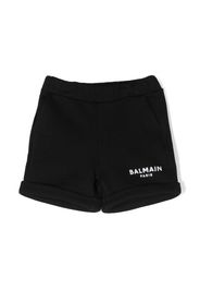 Balmain Kids logo-print turn-up hem shorts - Schwarz