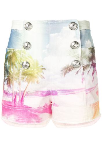 Balmain Jeansshorts mit Print - Blau