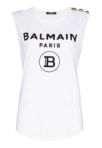 Balmain Top mit Logo-Print - Weiß