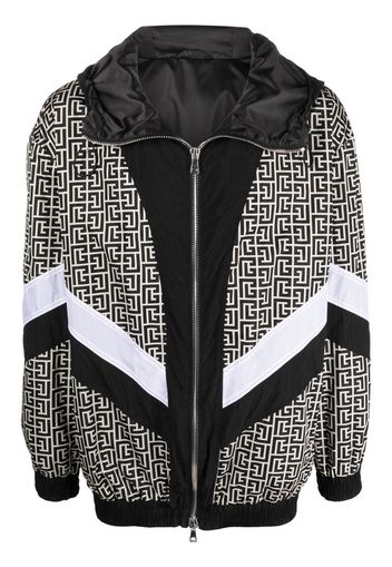 Balmain monogram-print hooded bomber jacket - Schwarz