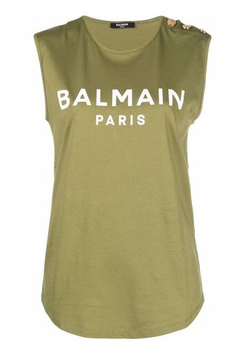 Balmain Top mit Logo-Print - Grün