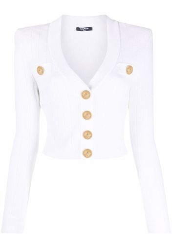 Balmain Cropped-Cardigan mit Logo - Weiß