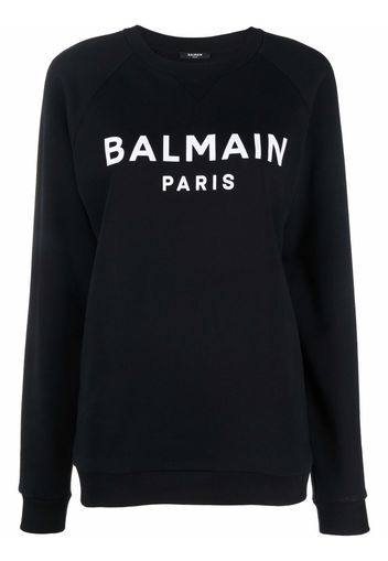 Balmain Sweatshirt mit geflocktem Logo - Schwarz