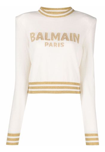 Balmain Cropped-Pullover mit Logo - Nude