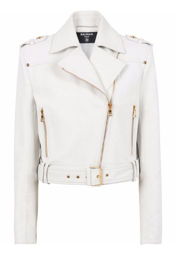 Balmain cropped leather biker jacket - Weiß