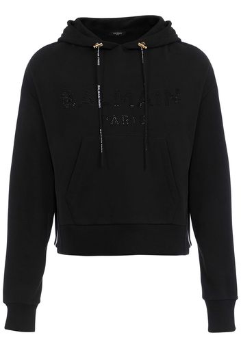 Balmain Hoodie mit Strass-Logo - Schwarz