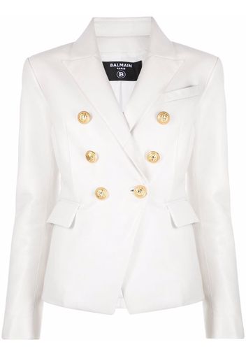 Balmain Doppelreihiger Lederblazer - Weiß