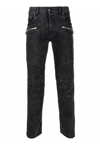 Balmain ribbed slim-cut bleached jeans - Schwarz