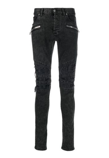 Balmain Ausgefranste Skinny-Jeans - Schwarz