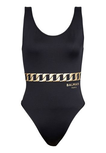 Balmain chain link print swimsuit - Schwarz