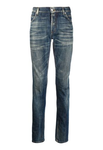 Balmain Slim-Fit-Jeans mit Tragefalten - Blau