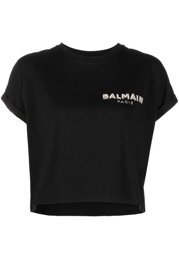 Balmain T-Shirt mit Pailletten-Logo - Schwarz