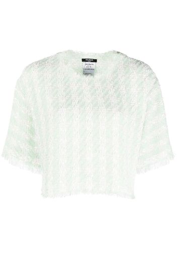 Balmain Cropped-T-Shirt aus Tweed - Grün