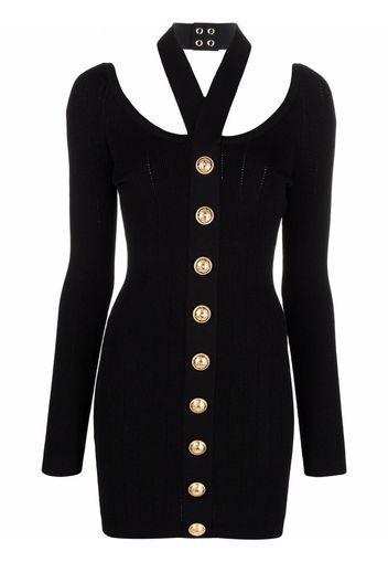 Balmain HALTERNECK BUTTONED MINI DRESS - Schwarz