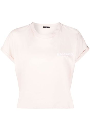 Balmain flocked-logo cropped T-shirt - Rosa