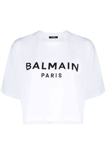 Balmain cropped logo-print T-shirt - Weiß