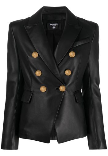 Balmain double-breasted leather blazer - Schwarz