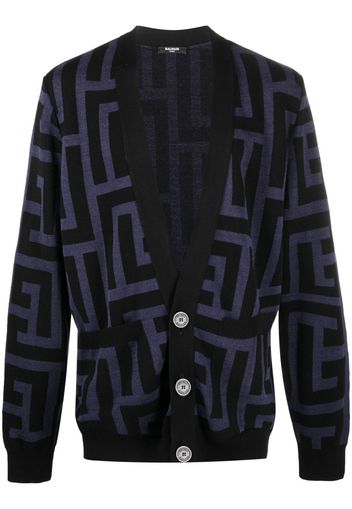 Balmain monogram-print V-neck cardigan - Blau