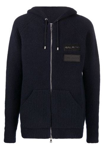 Balmain logo-patches zipped hoodie - Blau