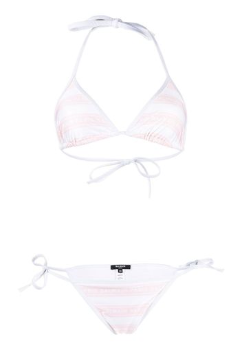 Balmain striped logo-print bikini - Weiß