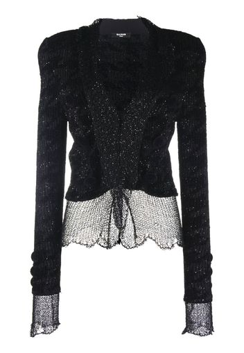 Balmain sheer tie-front knit jacket - Schwarz