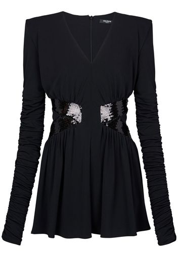 Balmain Sequin-embellished V-neck mini dress - Schwarz