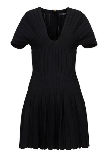 Balmain Pleated Mesh mini dress - Schwarz