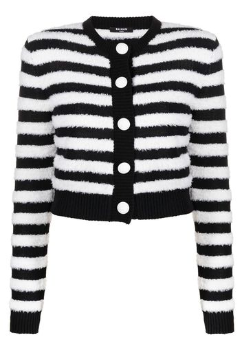 Balmain horizontal-stripe long-sleeve cardigan - Weiß