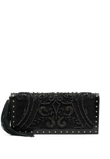 Balmain crystal-embroidered leather clutch bag - Schwarz