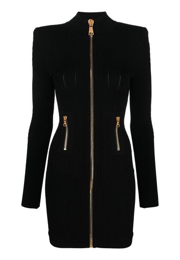 Balmain ribbed zip-up dress - Schwarz