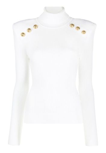 Balmain embossed button-detail ribbed jumper - Weiß